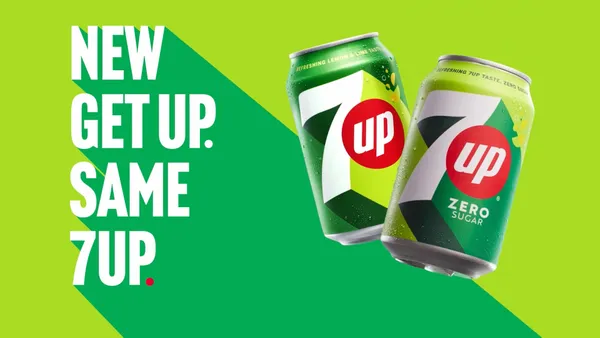 A project thumbnail poster for 7UP animated video. The scene features two cans of 7UP on a vibrant green background.