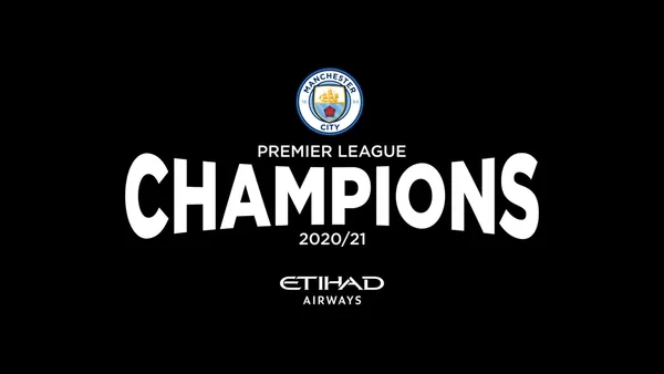 Project thumbnail for Man City 21/22 Premier League Champions drone fly-through video. The poster features the Man City logo, Premier League Champions 21/22 and the Etihad Logo.